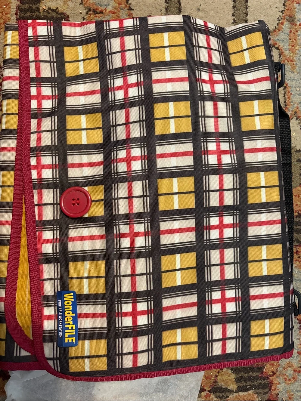 Red Button-Closure Plaid Storage Organizer